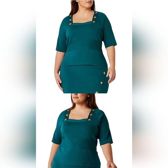 Bold Elements Plus Womens Square Neck Elbow Sleeve Blouse NWT 3X - Picture 3 of 7